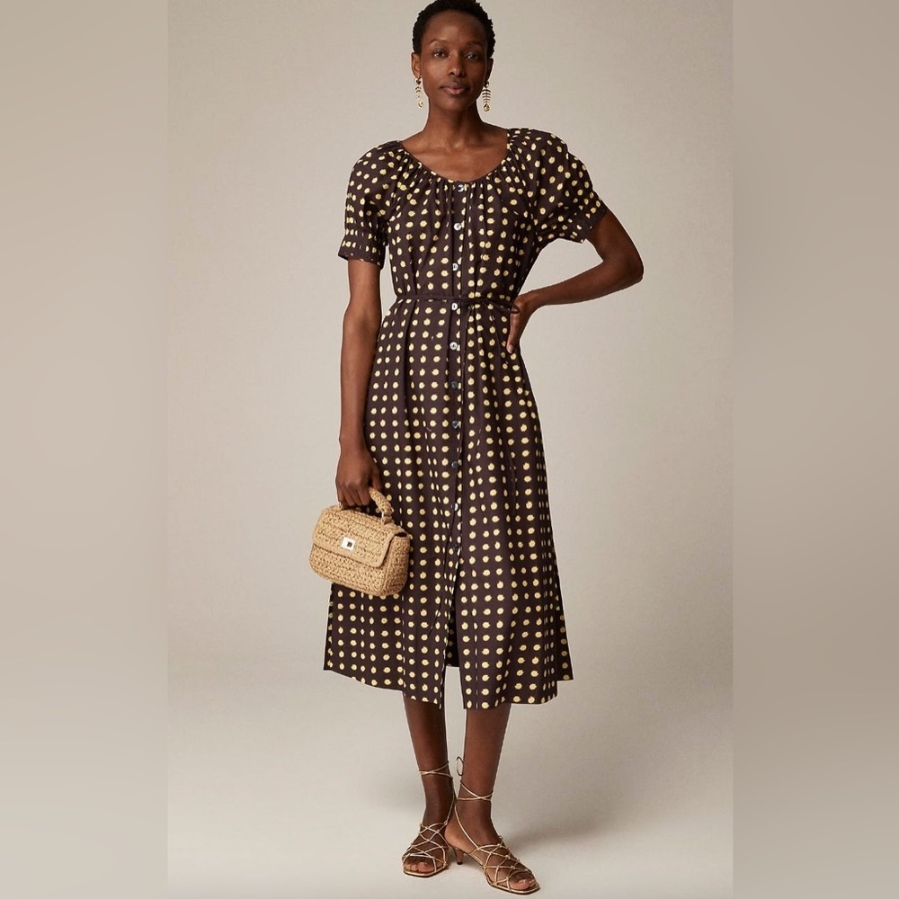 J-Crew Button-up midi dress in dot cotton poplin size M NWT - Picture 2 of 5